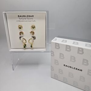 BaubleBar Gold and Green Earring Set